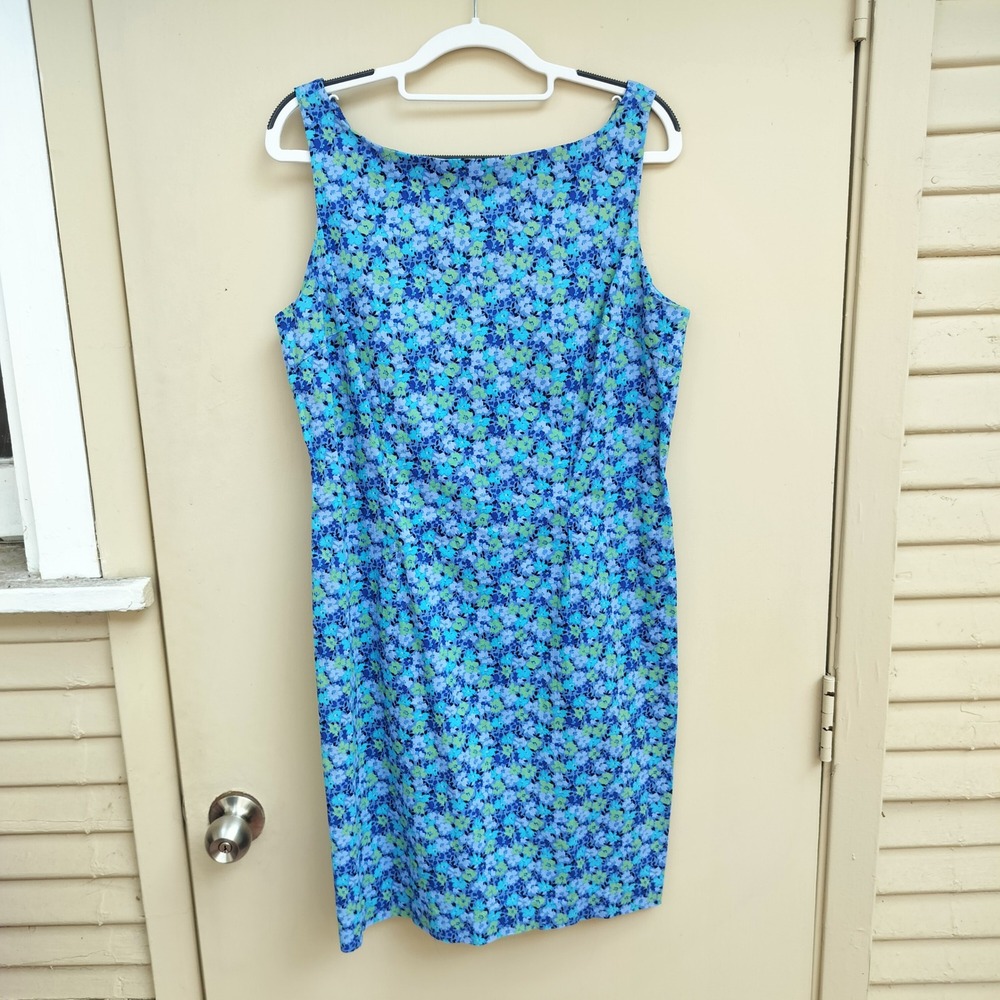 Express Stretch‎ Y2K Vintage Floral Dress Blue Green Sleeveless Sheath Sundress